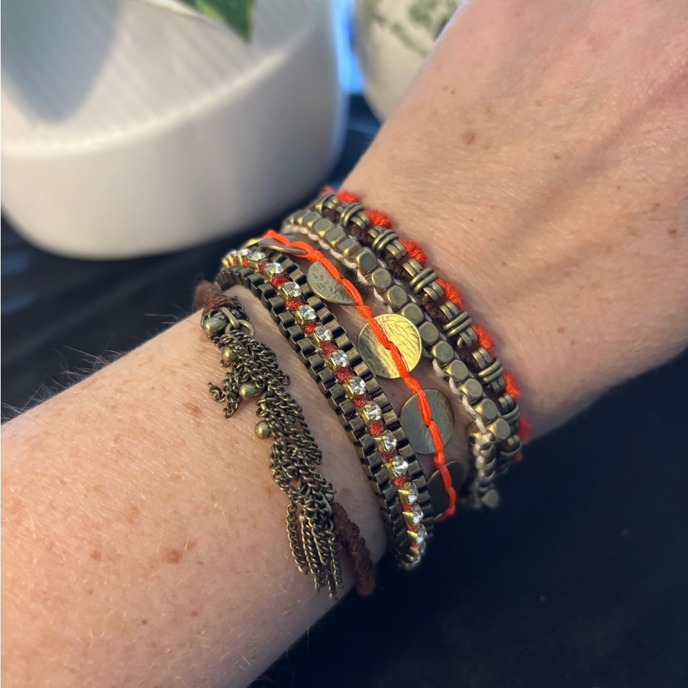 Silpada K&R Multi Strand Magnetic Bracelet Boho Brass Crystal Cord
